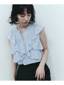 ＜EMMEL REFINES＞EM フィブリルサテン フリル ブラウス EMMEL REFINES ユナイテッドアローズ グリーンレーベルリラクシング トップス シャツ・ブラウス ホワイト ブラック ブルー【送料無料】[Rakuten Fashion]
