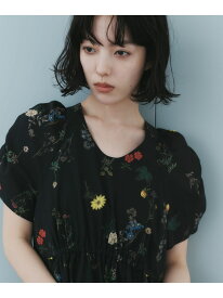 ＜EMMEL REFINES＞EM フラワープリント ギャザーパフスリーブ ワンピース EMMEL REFINES ユナイテッドアローズ グリーンレーベルリラクシング ワンピース・ドレス ワンピース ホワイト ブラック【送料無料】[Rakuten Fashion]