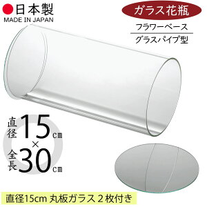 グラスパイプ 丸板ガラス付き 国産品 日本製 ガラス花瓶 おしゃれ 人気 フラワーベース 花器 おすすめ 透明 クリア インテリア 硝子 花入れ フラワーアレンジメント シリンダー 円柱 筒型 筒