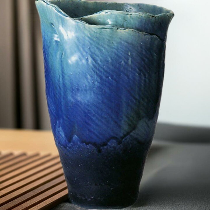 信楽焼ブルーガラスひねり花器23号 【公式通販】