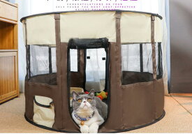 S子犬猫ペットアクセサリー折りたたみサークルおしゃれ洗えるプレイサークル犬猫兼用猫の分娩室便利なペットハウスケージベビーサークルペットテント犬メッシュ屋内屋外収納バッグ付き猫テントオールシーズンSLXLブラウンイエローピンク自分で組み立てる必要