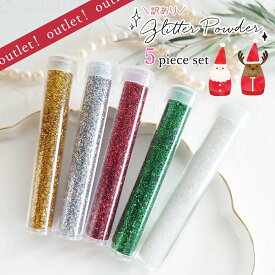 【訳ありアウトレット】【封入】クリスマス ラメ パウダー 5色 セット レジン 封入素材 封入パーツ グリッター ホログラム メタリック ゴールド シルバー レジンパーツ ケース入り 手芸 クラフト