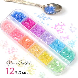 【封入】ガラスのカレット 12マスセット レジン封入 ネイルパーツ ネイル用品 デコパーツ フレーク キラキラ カシャカシャ 手芸 クラフト GK