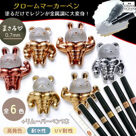 【レジンペン】7本セット 0.7mm クロームマーカー 全6色+リムーバーペン付 中細 金 銀 メタリックペン クロームペン ミラー メッキ 光沢 鏡面 ゴールド ブロンズ シルバー 塗装 クラフト
