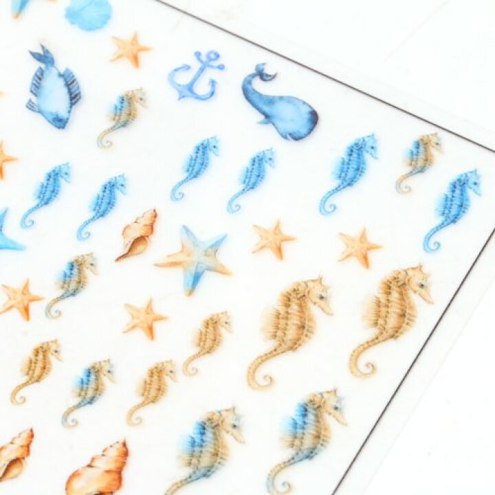 楽天市場 イラストシート 海の仲間たち2 オーシャンブルー ベージュ マリン 海 Sea 夏 ハワイ ガーリー 封入 コラージュ フィルム レジンシール ネイル デコ 隠れ工房ｇｒｅｅｎｏｃｅａｎ