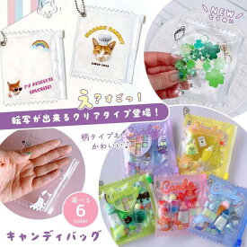 【5のつく日P5倍】【雑貨パーツ】転写できるクリア無地も♪ミニチュアキャンディバッグ 柄無し ボールチェーン付 ガチャ詰めポーチ ビニールケース ミニチュアフード チャーム UVレジン スクイーズ 《選べる6色》