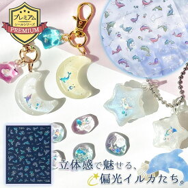 【シール】プレミアムレジンシール イルカ 立体 偏光 オーロラカラー シルエット 海 マリン 夏 魚 きらきら 泡 文字 封入パーツ 貼り付けパーツ UVレジン クラフト ハンドメイド ネイル