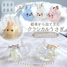 【シリコン型・モールド】絵本からでてきたクラシカルうさぎ シリコンモールド レジン型 立体 3d 動物 兎 アニマル アクセサリー キーホルダー ナチュラル アンティーク風 UVレジン クラフト
