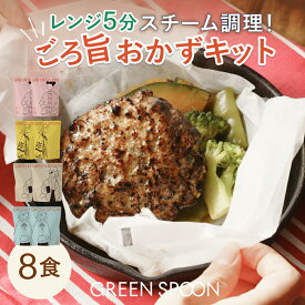 【390円OFFクーポン】楽天1位 ハンバーグ 惣菜 おかず 冷凍食品 8食 グリーンスプーン ｜ミールキット 野菜 グルメ 高級 低カロリー レンジ5分 ランチ 在宅 夕食 夜食 お惣菜 惣菜 送料無料 翌日配送