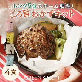 あす楽 楽天1位 ハンバーグ 惣菜 おかず 冷凍食品 4食 グリーンスプーン ｜ミールキット 野菜 グルメ 高級 低カロリー レンジ5分 ランチ 在宅 夕食 夜食 お惣菜 惣菜 送料無料 翌日配送