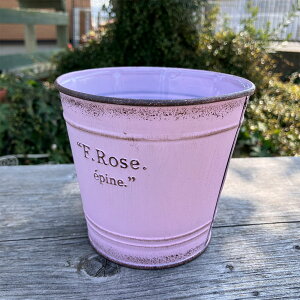 筒型ブリキプランター (内径11.5Φcm) ロゼサークルSP ピンク (MH1613)持ち手付き/取っ手付き/丸型/円型/おしゃれ/屋外/穴あきプランター/ガーデニング/植木鉢/ジャンクガーデン/多肉植物/花/寄