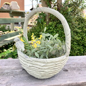 アンティーク風バスケットプランター ルニドワゾーバスケットLGR グリーン (GF7110) 鉢/穴あり/小鳥/おしゃれ/屋外/ガーデニング/植木鉢/ジャンクガーデン/多肉植物/花/寄せ植え/観用植物/カン