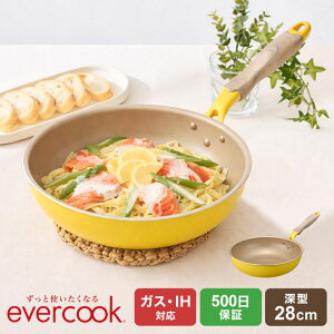 evercook �G�o�[�N�b�N �t���C�p�� 28cm �[�� IH �h�E�V�V�� DOSHISHA EIDP28MYE �K�X�Ή� �I�[���M���Ή� 500���ۏ� ���т���ɂ��� �ł��t���ɂ��� ������ �������ȒP ������� �� �傫�� ���킢