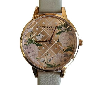 【あす楽 送料無料】 Olivia Burton オリビアバートン 腕時計 うでどけい レディース 本革 レザー ローズゴールド クオーツ グレイ OB15EG44 Grey & Silver dot design floral
