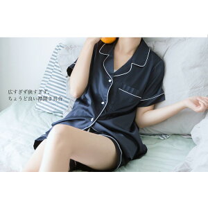 ◆送料無料◆\FLUFFYフルーフィーシルクサテンパジャマルームウェア★上下セット半袖タイプ★/リボン全3色オールシーズン着用可シャツパジャマ♪ネグリジェ下着ワンピースシャツ開襟シャツフリーサイズレディース春夏秋冬BKBK