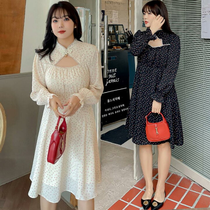 楽天市場 大きいサイズ 2l 5l 大きい ぽっちゃりさん 大人可愛いパール付き サクランボ柄ワンピース T グリンファクトリー