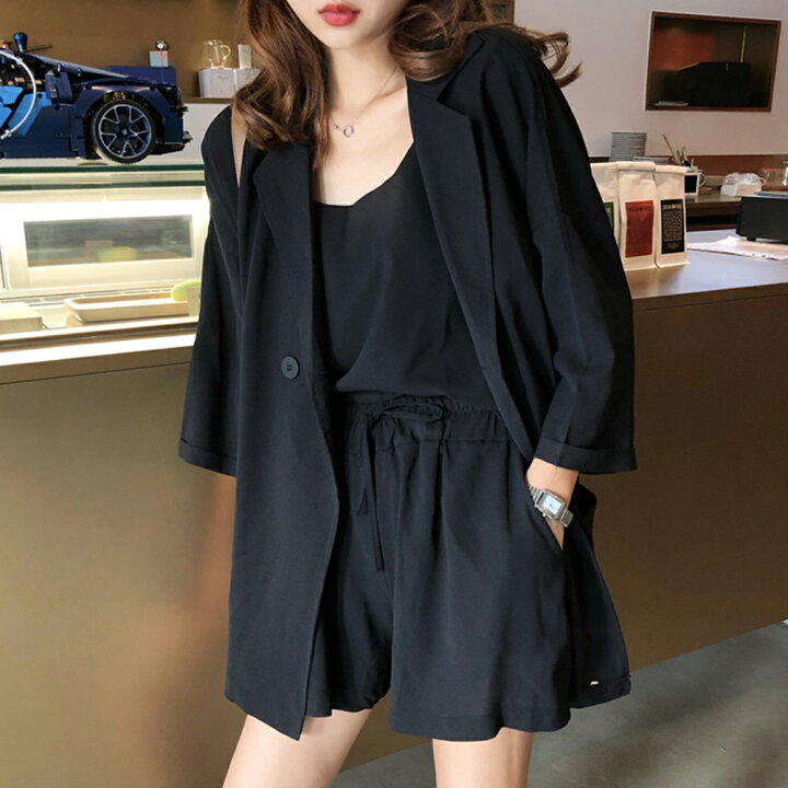 即納 レディース 夏 ショーパン 韓国ファッション カジュアル ショートパンツ タンクトップ オンオフ セットアップ 韓国服 海外
