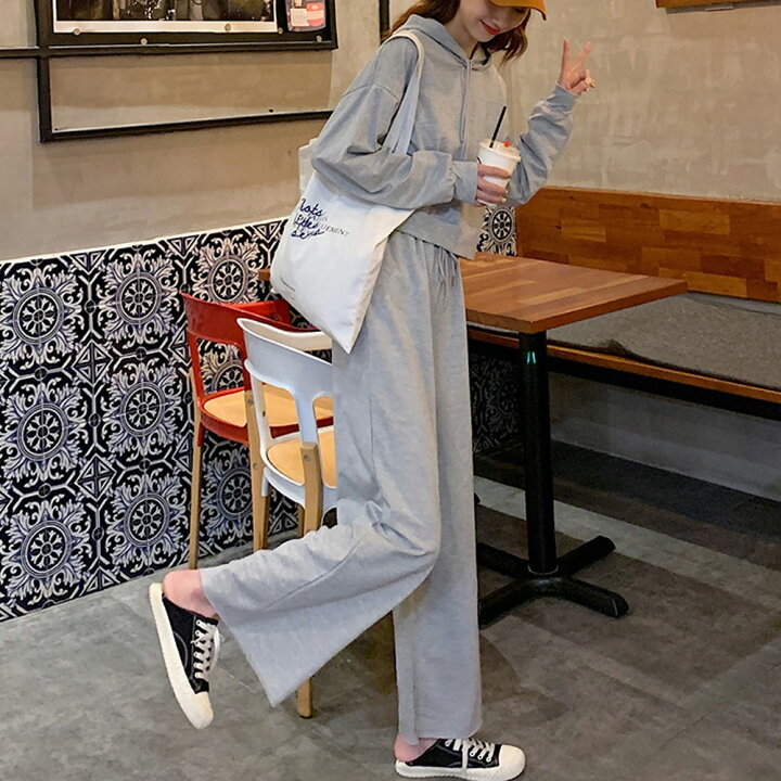 楽天市場 ルームウェア セットアップ レディース スウェットパーカー パンツセット 部屋着 体型カバー 韓国 ファッション 韓流 服 洋服 かわいい 可愛い おしゃれ レディースファッション アパレル カジュアル T グリンファクトリー