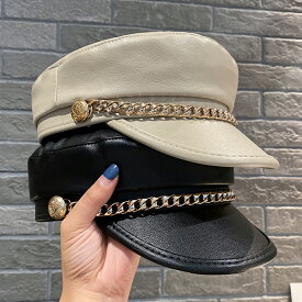 レザーキャスケット 帽子レディース 韓国ファッション(T)