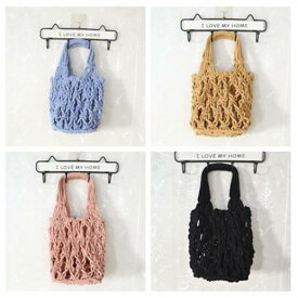 編みバッグ シンプル 純色 旅行 ハンドバッグ 韓国 ファッション 雑貨 かわいい おしゃれ 北欧 送料無料 [K] (T)