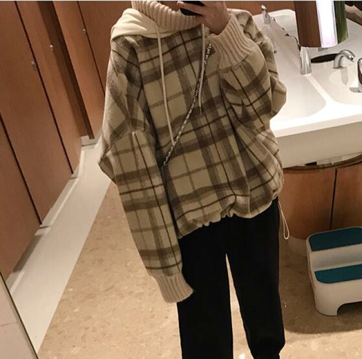 楽天市場 トップス スウェット チェック柄 厚 ゆるい 韓国ファッション オシャレ レディースファッション K T グリンファクトリー