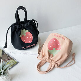 ズックバッグ お弁当バッグ イチゴ キャンバス 韓国 ファッション 雑貨 かわいい おしゃれ 北欧 送料無料 [K] (T)