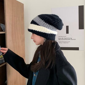 ニット帽 帽子 レディース デザイン バイカラー 韓国 ファッション 雑貨 かわいい おしゃれ 北欧 送料無料 [K] (T)