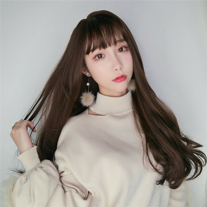楽天市場 ウィッグ女性ロングヘア韓国ふわふわナチュラルマイクロボリュームロングストレートヘアヘッドギア T グリンファクトリー