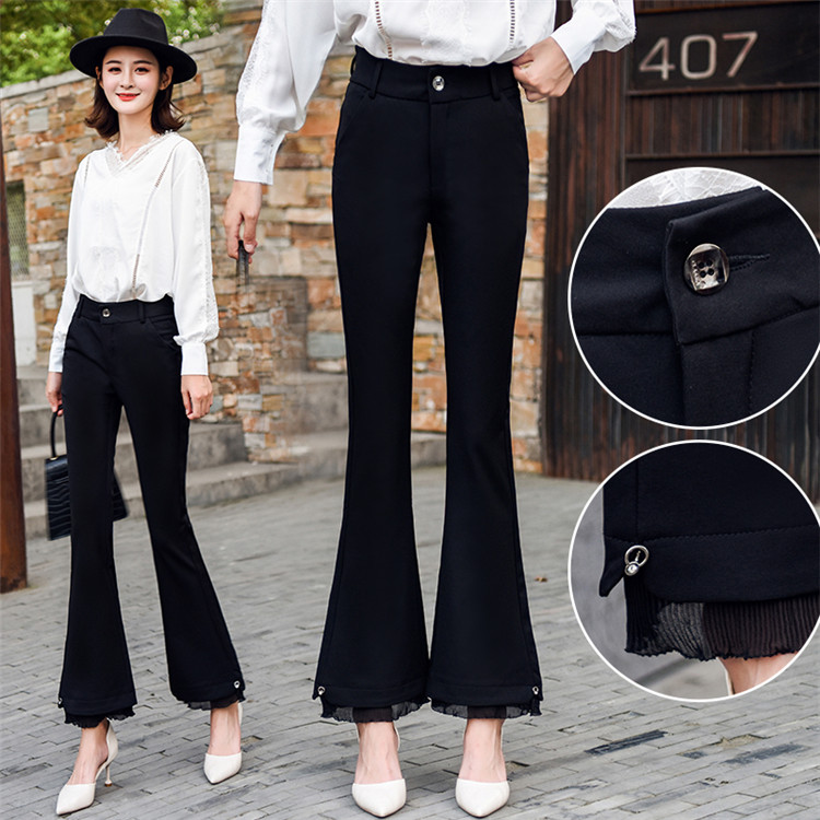 大人 韓国ファッション フレアパンツ黒ズボンスリムワイドパンツ[K](T) | グリンファクトリー