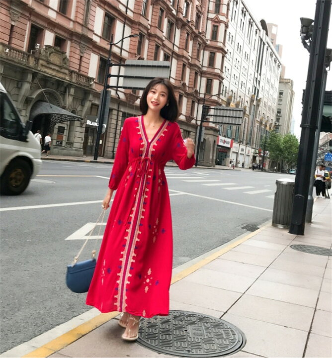 楽天市場 韓国ファッション エスニック風 ワンピース ボヘミアンドレス K T グリンファクトリー