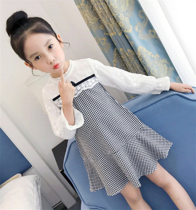 楽天市場 韓国ファッション流行のキッズ服子供服女の子おしゃれな長袖チェック柄ワンピース K T グリンファクトリー
