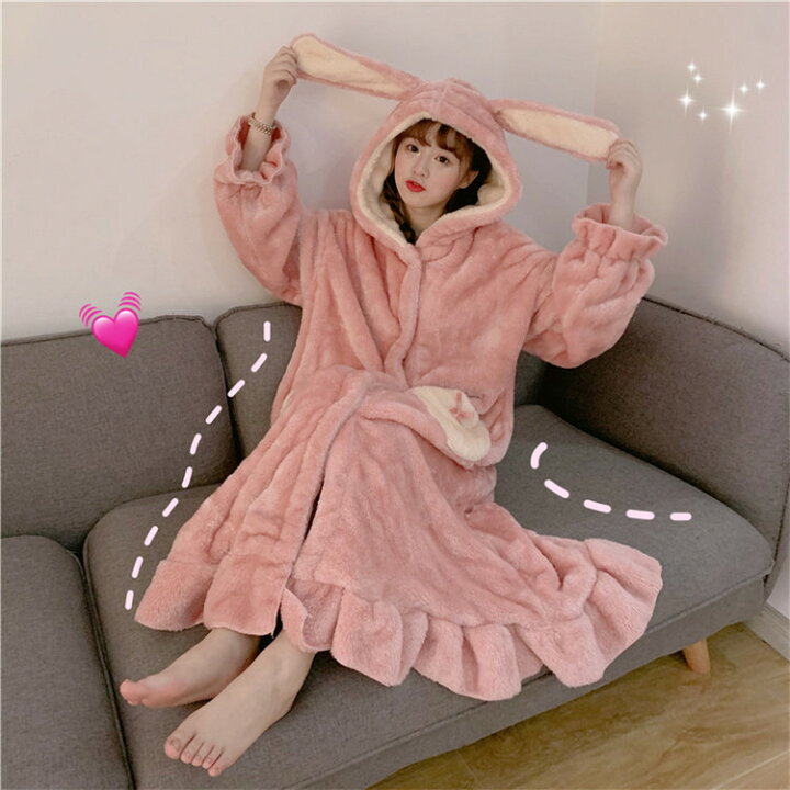 楽天市場 可愛いパジャマ かわいい ウサギの耳 パジャマドレス もこもこ 保温する パジャマ T グリンファクトリー