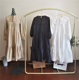 体型カバーに効く 韓国ファッション ゆったりな ロングワンピース レディース エレガント[K](T)