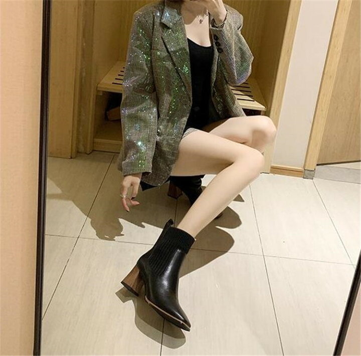 楽天市場 すっきりラインで美脚効果 スキニーブーツ ハイヒール ショートブーツ 厚ヒール K T グリンファクトリー