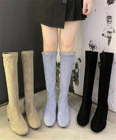 韓国ファッション ロング 快適 太いヒール ブーツ[K](T)
