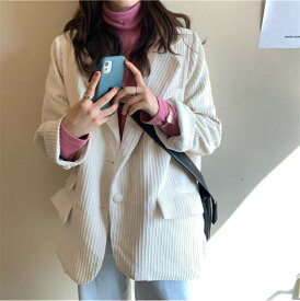 韓国ファッション ゆったり コーデュロイ ショルダーパッド スーツ コート スーツ トップス[K](T)