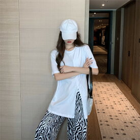 韓国ファッション 半袖 ズボン 綿 パジャマ スプリット 快適 ピュアカラー[K](T)