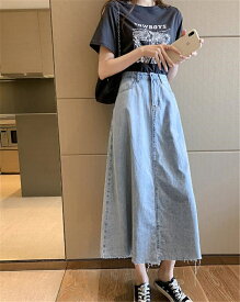 韓国ファッション ロングスカート 快適 デニム スカート[K](T)