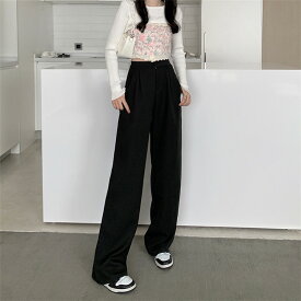 スリム カジュアルパンツ ワイドパンツ ロングパンツ 韓国ファッション (T)