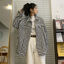 韓国ファッション 怠惰 ゆったり スリム ラペル 千鳥格子 コート トレンド(T)
