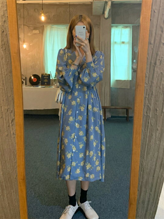 楽天市場 Fw 今年 可愛い系 ワンピース ロングスカート 花柄 長袖 K T グリンファクトリー