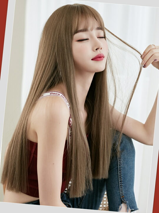 楽天市場 韓国ファッション ウィッグ 女性ロングヘア ナチュラル エア バング ストレートレングス T グリンファクトリー
