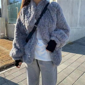 韓国ファッション 暖かい 厚手 ファー コート ジェントルスタイル 柔らかい 女性(T)