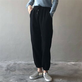 韓国ファッション 暖かさ カジュアル 九分丈パンツ グレー スウェットパンツ レディース(T)
