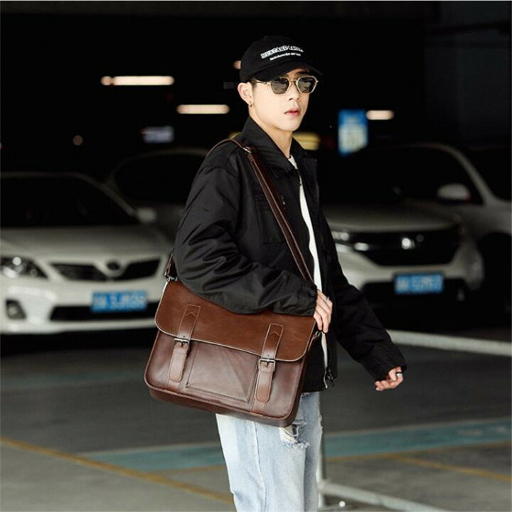 楽天市場 韓国ファッション レトロ Puレザーコンピューターバッグメンズ 斜めクロスバッグビジネス K T グリンファクトリー