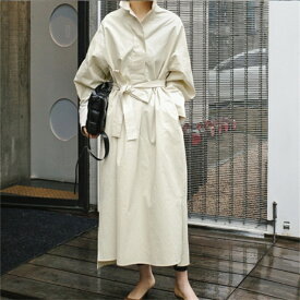 カジュアル 韓国ファッション 大きいサイズ シャツワンピ ゆったり リボン ドールスカート[K](T)
