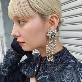 金属数珠流蘇ピアス (T)