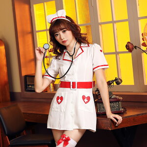 ナース コスプレ レディース 衣装 赤いベルト 白 ナース服 セクシー カチューシャ付き コスチューム ミニワンピース セクシーコスプレ フロントボタン タイト 清楚風 勝負服 過激 エッチ フ