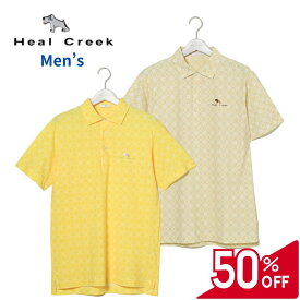 【50％OFFセール】Heal Creek 半袖シャツ コンチェロヴィンテージPT ヒールクリーク 薄く滑らかな素材 軽やか メンズ ゴルフ ゴルフウェア スポーツウェア イエロー ベージュ クラシカルなプリント M L LL セール