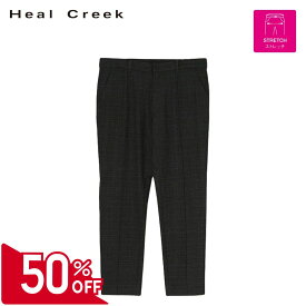 【50％OFFセール】Heal Creek パンツ ロング丈 長ズボン ヒールクリーク ツイード グレンチェック 右後ろロゴ刺繍 ポケット ベルトループ メンズ メンズウェア ゴルフ 高級 ゴルフウェア スポーツウェア アウトドア 秋冬 ストレッチ ソフトタッチ ブラック 78 82 85 88 92